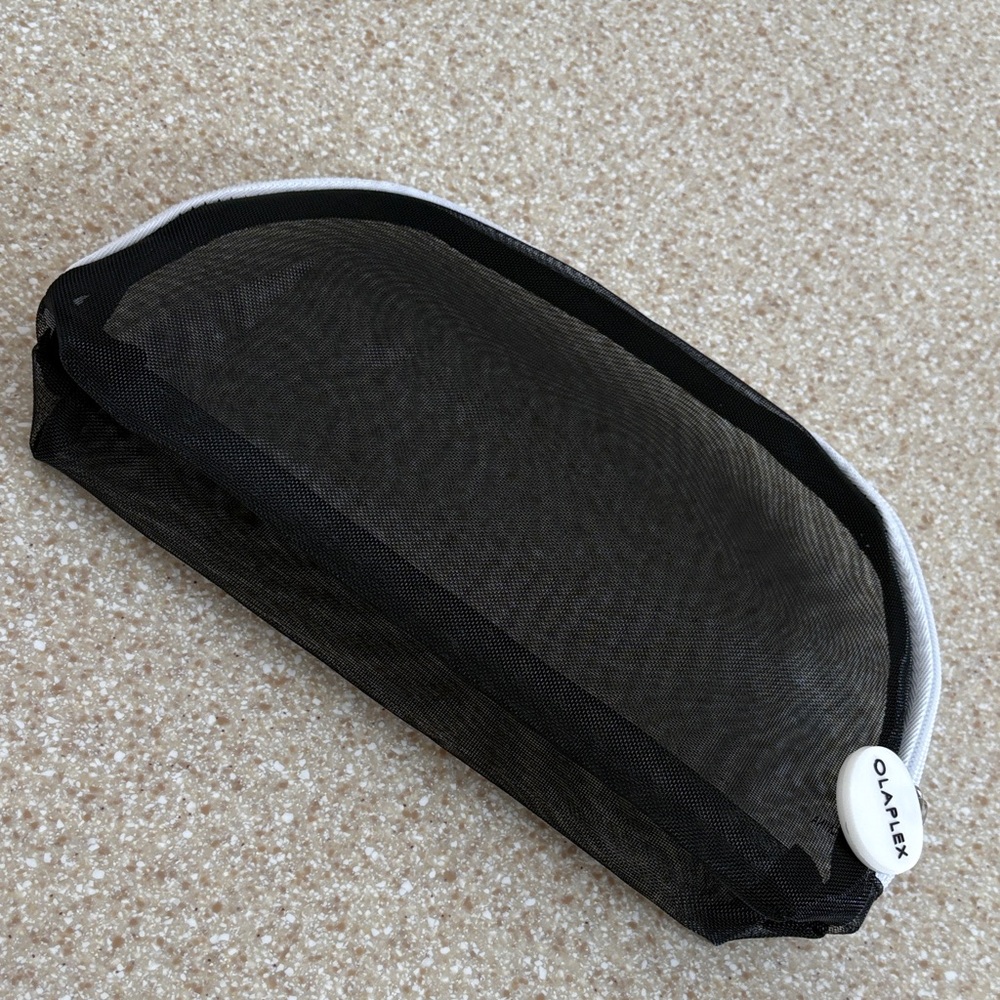 OLAPLEX Black and White Mesh Zippered Travel Pouch